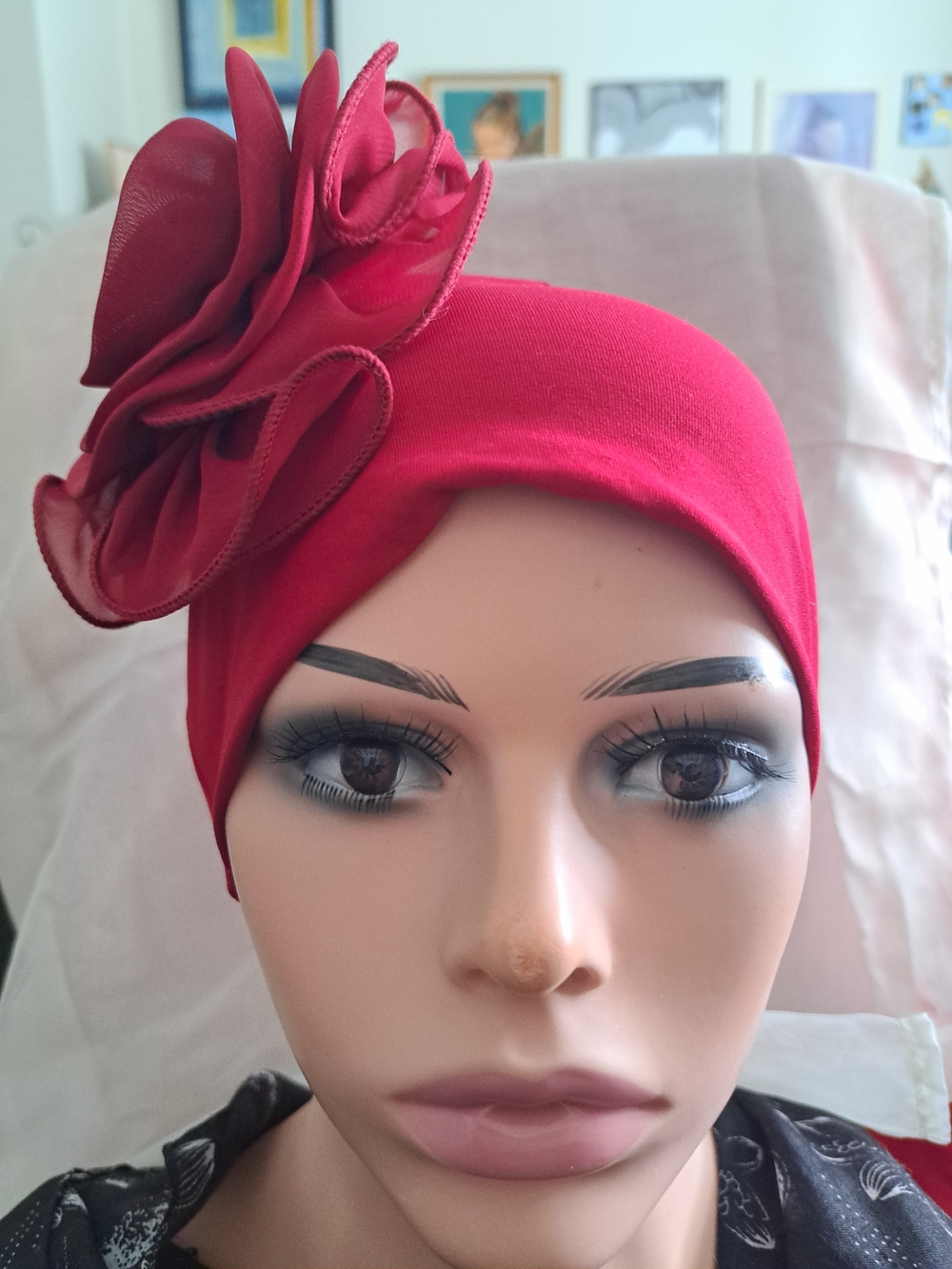 Elegant Red Flower & Green Braid Turbans Head Wraps for Women